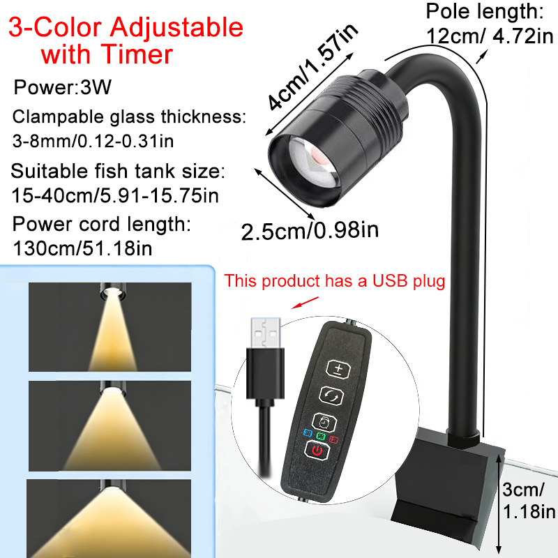 Aquarium Plant Grow Light - USB 3W South American Aquarium Spotlight